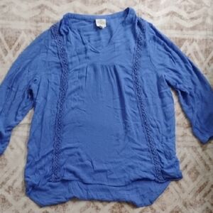 St. John's Bay Women's XL Blue Lace Trim Blouse Top